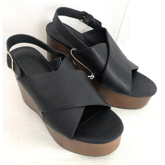 Womens Naomi Platform Wedge Heels Black 8.5 OPen Toe Sandals - Picture 2 of 10
